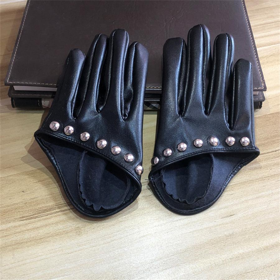 Studded Faux Leather Gloves for Women Party Cosplay L