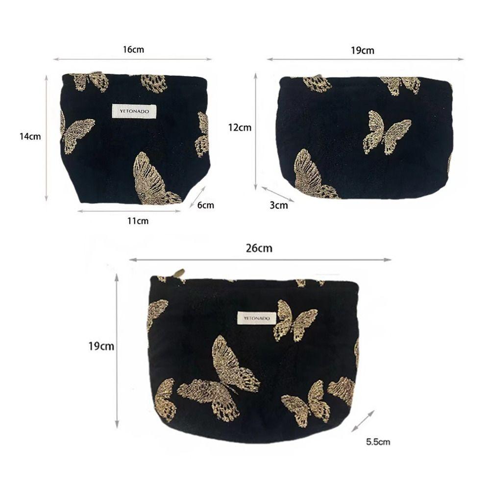 Polyester Canvas Butterfly Clutch Bag Butterfly Pattern Zipper Closure Makeup Bag Large Capacity Portable Cosmetic Organizer
