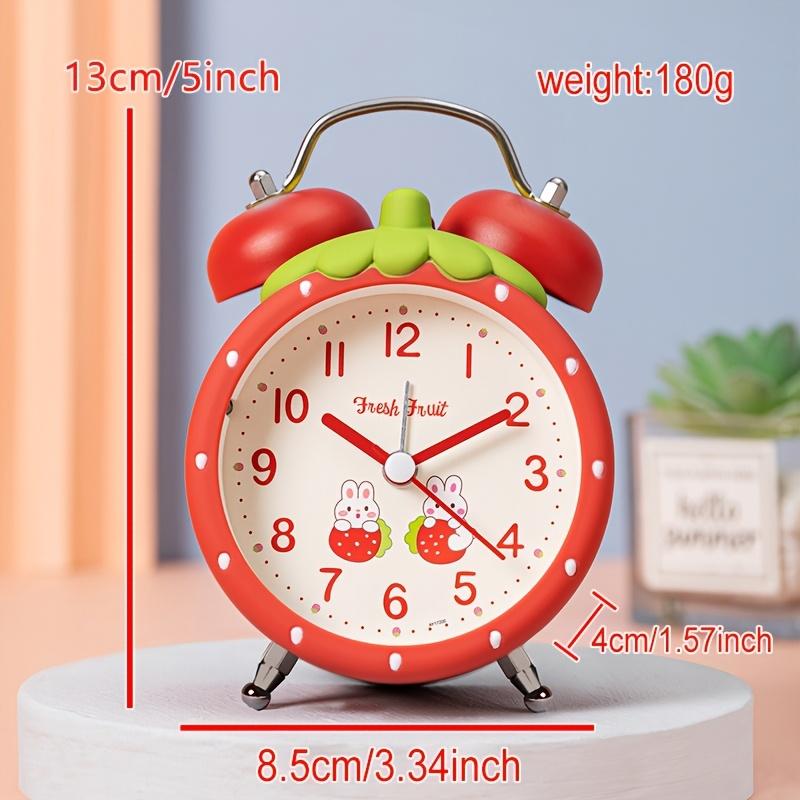 Modern Silent Strawberry Alarm Clock Battery Powered, Non Ticking, Antique Watch, Suitable for Office, Home, Kitchen, Bedroom, School, Black Pink Red