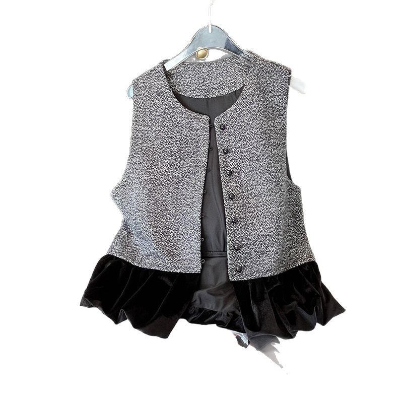 Retro temperament velvet splicing women's 2025 new high-end vest top