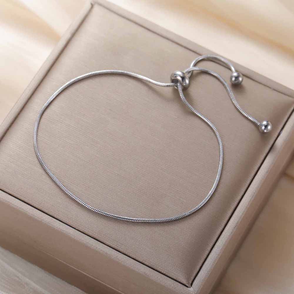 Dawapara Adjustable Snake Chain Bracelet Anklet Minimalist Layering Link Chain Bracelets Stainless Steel Jewelry