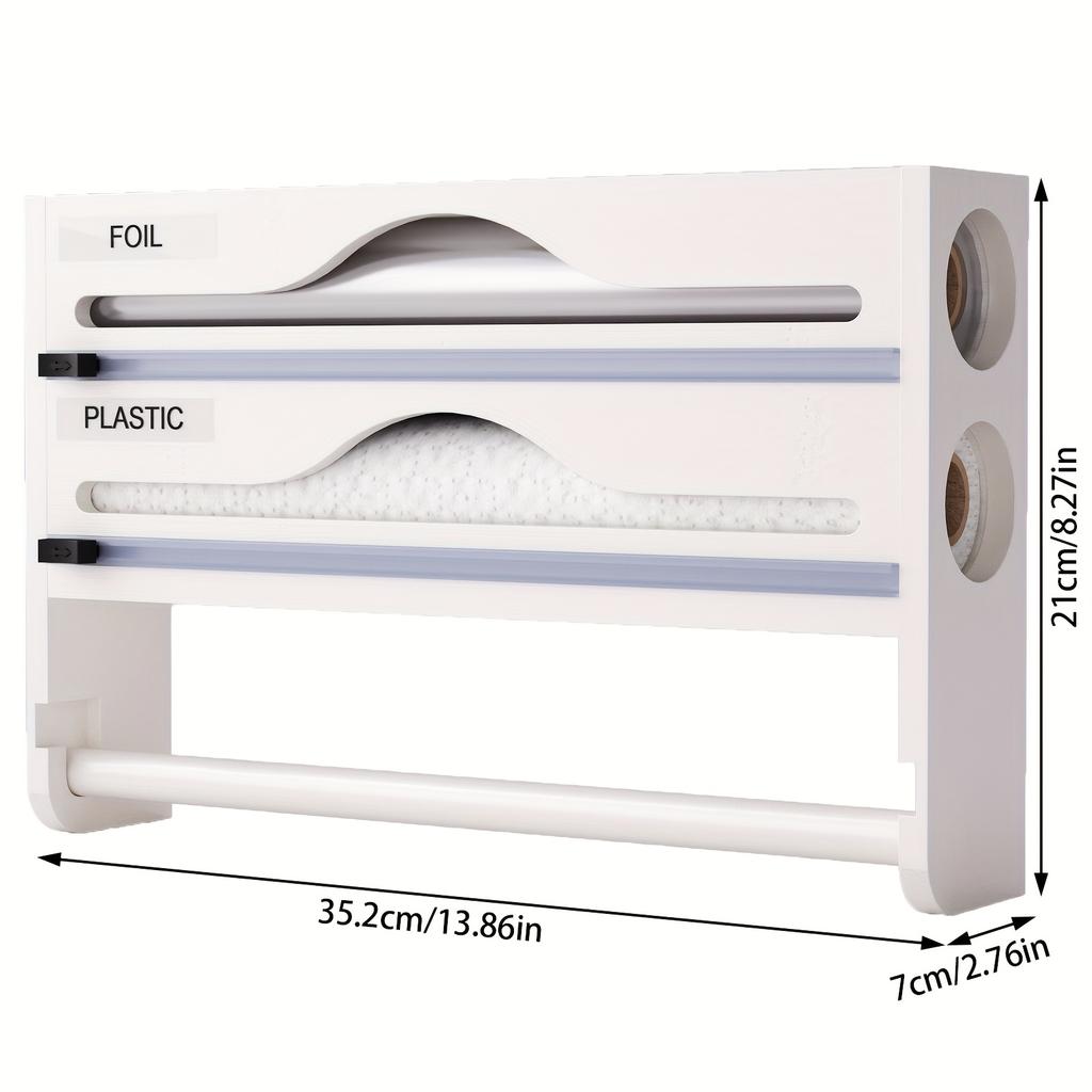 Bamboo Cling Wrap Cutter Box with Kitchen Paper Holder 2 In 1 Storage Organizer for Home