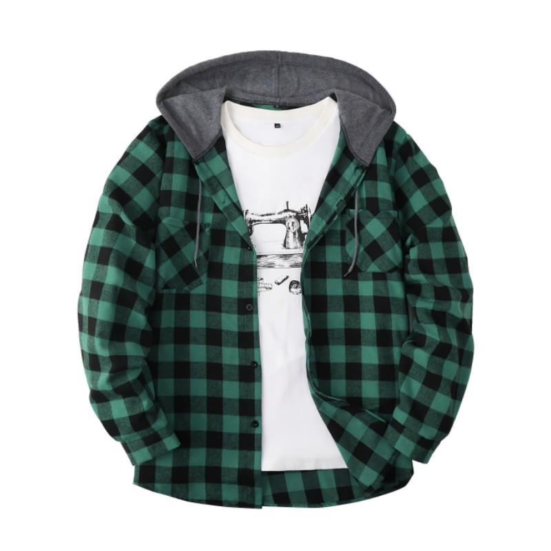 Men's Fall-Design Hooded Checkered Sweatshirt, Flannel Hoodie