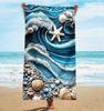 Single Pack Ultra-Fine Fiber Beach Towel With Wave Shell And Starfish Patterns Ultra-Fine Fiber Suitable For Beach And Pool Use