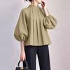 ZANZEA Elegant Womens Stand Collar Casual Puff 3/4 Sleeve Loose Blouse