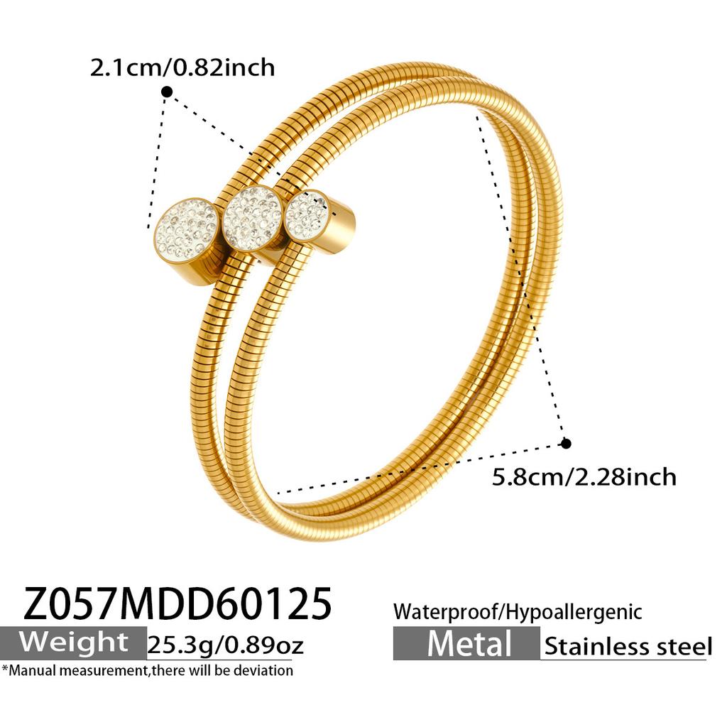 European and American fashion light luxury jewelry bracelet set with zirconia, stainless steel elastic open bangle