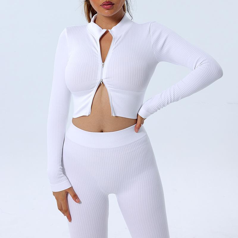 

JYL Stand Collar Zipper Long Sleeve Yoga Slim Quick Dry Outfit Set M блідо-пурпурового кольору