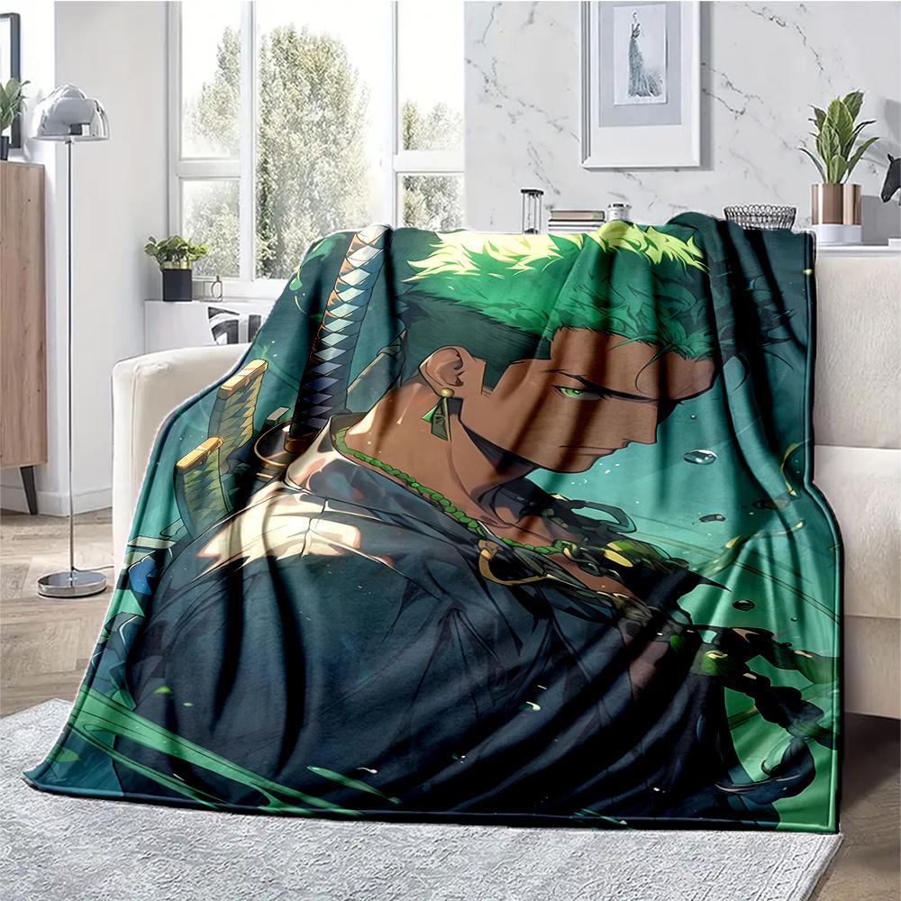 Roronoa Zoro Theme Printed Blanket - Perfect for Couch, Bed, Travel & Outdoor Use | Machine Washable, Cozy & Durable.