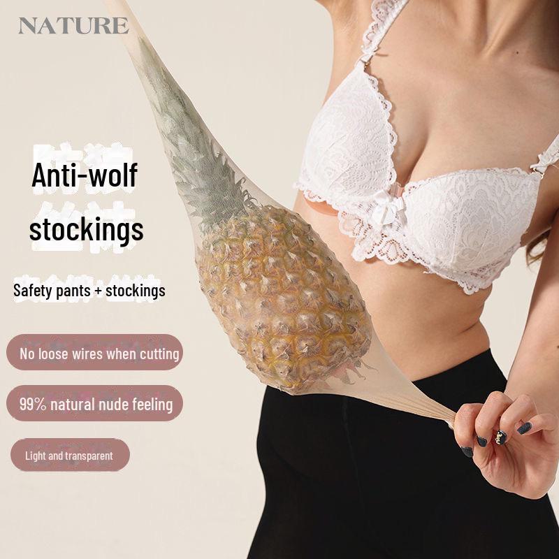 Women's Plus Size Pineapple Print Anti-Wolf Safety Garters & Ultra-Thin Summer Pantyhose