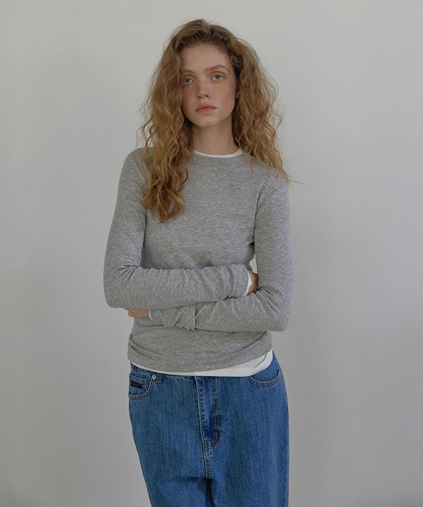 LONQUE Essentiel Round Natural Span Long Sleeve T-Shirt (Melange)