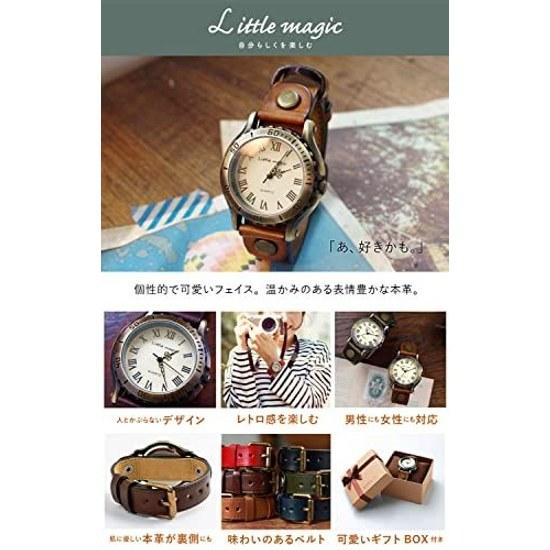 Little MagicAging Japan LeatherMade MovementMetal Allergy CompatibleWristwatch Mens Womens Clock Antique Style/Old (Red M Size)