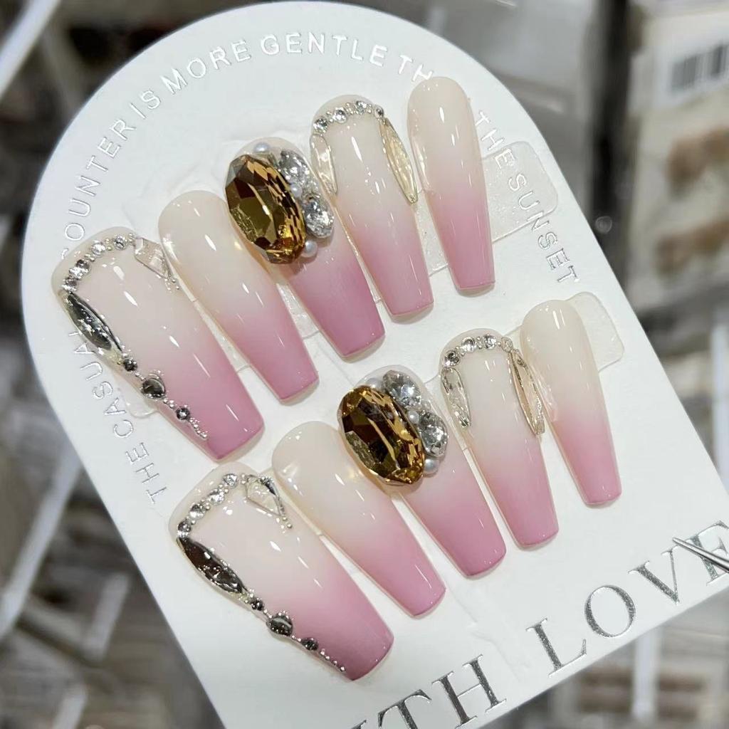 White Moonlight Wearing Armor Pure Handmade High-end Light Luxury French Blasting Diamond Removable Manicure Patch Finished Product