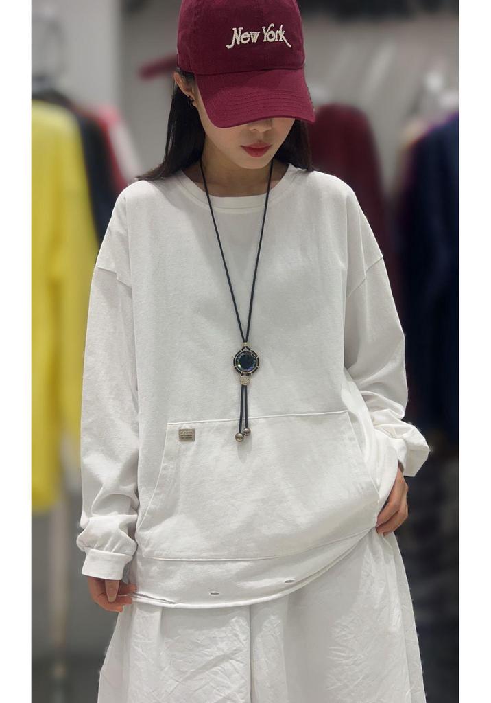 Women's Ripped Design Brushed Washable Sweatshirt with Pockets (Winter 2025)