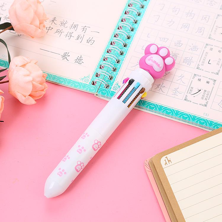 Korean Heart-Themed Ten-Color Push-Action Ballpoint Pen Rollerball Pen for Students and Doodling
