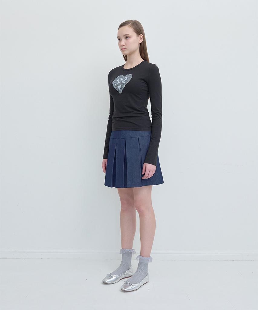 Pisis Denim Pleated Skirt_Blue