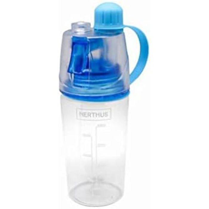 Bouteille Sport and Spray 2 en 1 - Nerthus - FIH 286 - Transparent/Bleu - Capacité 400 ml - Idéale pour le sport