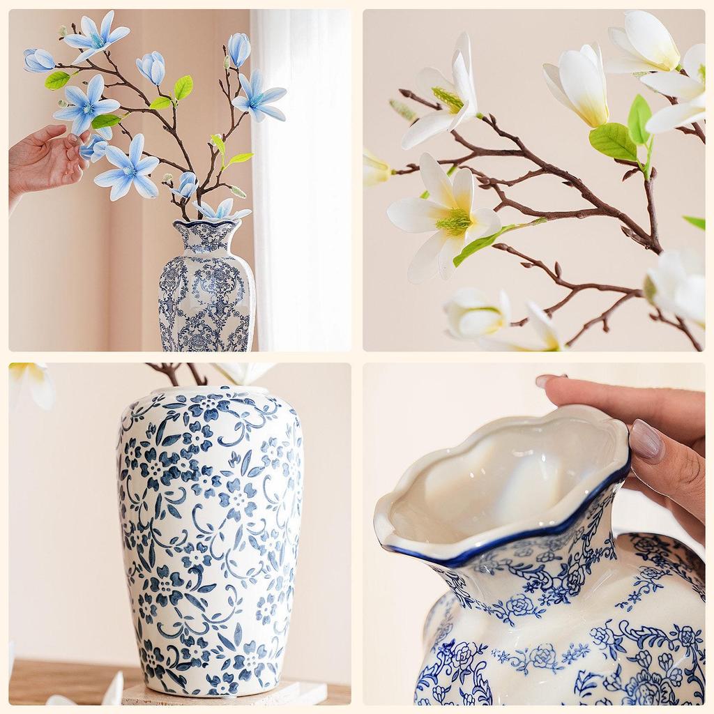 Chinese Magnolia Vase: High-Grade Blue & White Porcelain for Elegant Living Room Decor