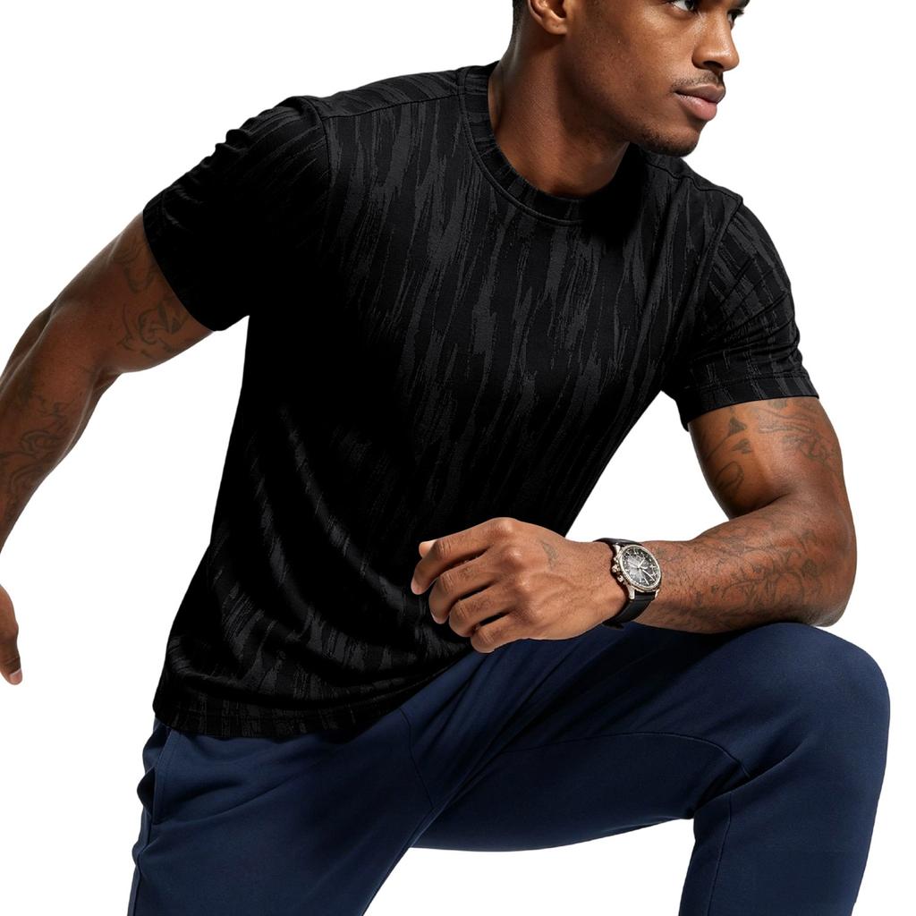 Men's Short Sleeve Crew Neck Knit T Shirt with Subtle Pattern Lightweight Breathable Casual Fit Top for Daily Wear