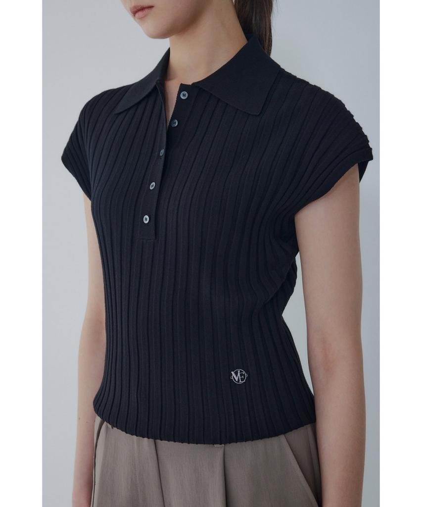 Bobeu Collared Neck Ribbed Knit Pullover_Black 7156250004