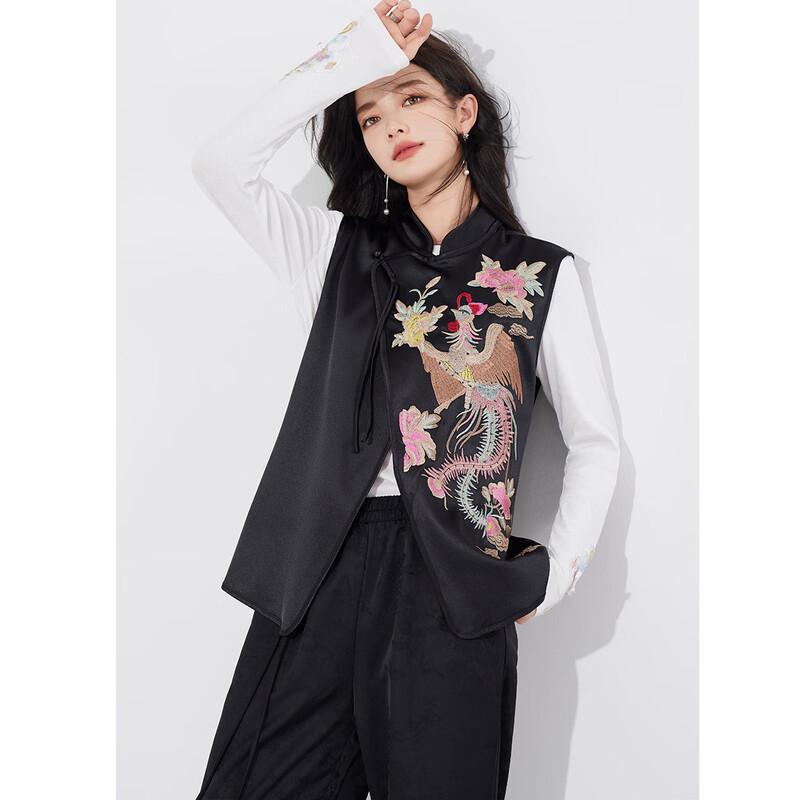 Women s Chinese Style Embroidered Disc Buckle Vest Jacket