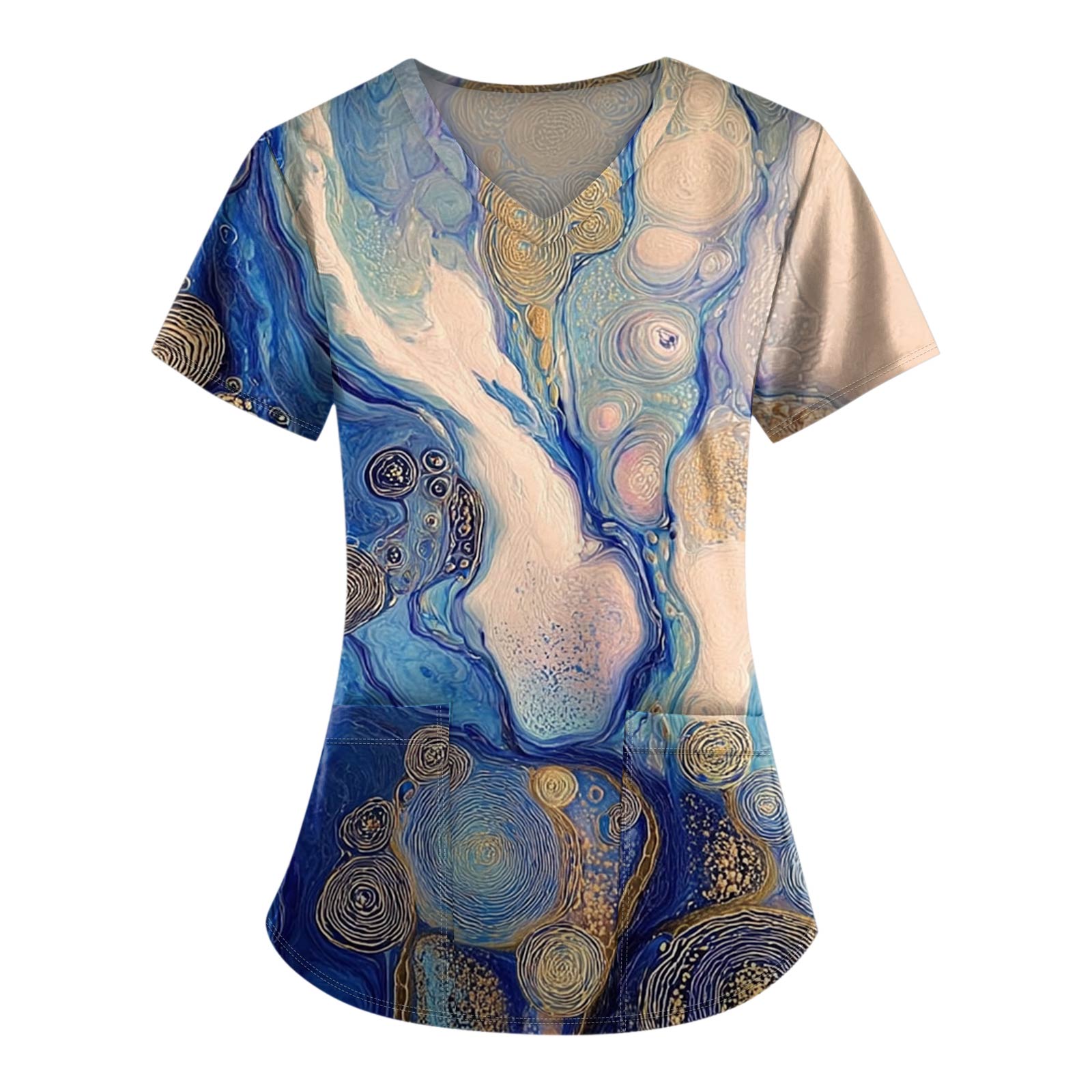 

Рабочая форма больших размеров с принтом, топы для женщин, забавные футболки с короткими рукавами и v-образным вырезом с принтом, рабочая одежда, футболка с карманами XXXXL синий