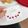 Nytt vinrødt fløyelssølvnåls øredobbersett med hjerte- og blomsterdesign for høst/vinter