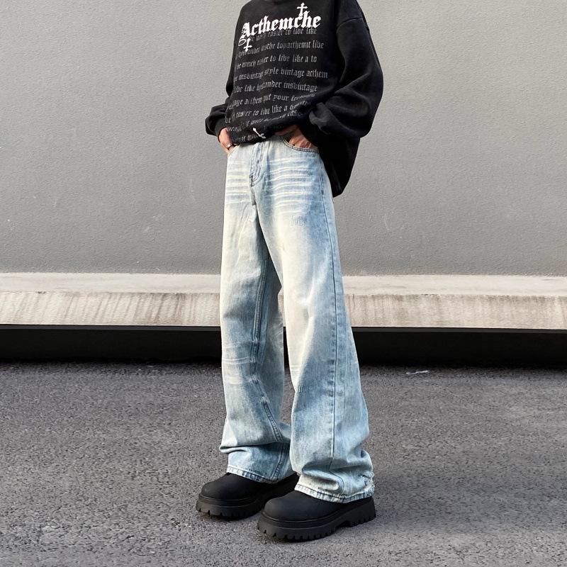 JYL Men s Straight Jeans American Cleanfit Light Spring Wide-Leg Vibe Denim Pants S янтарь