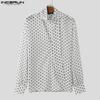 INCERUN Men Tie Up V Neck Long Sleeve Semi-Sheer Polka Dots Loose Shirts