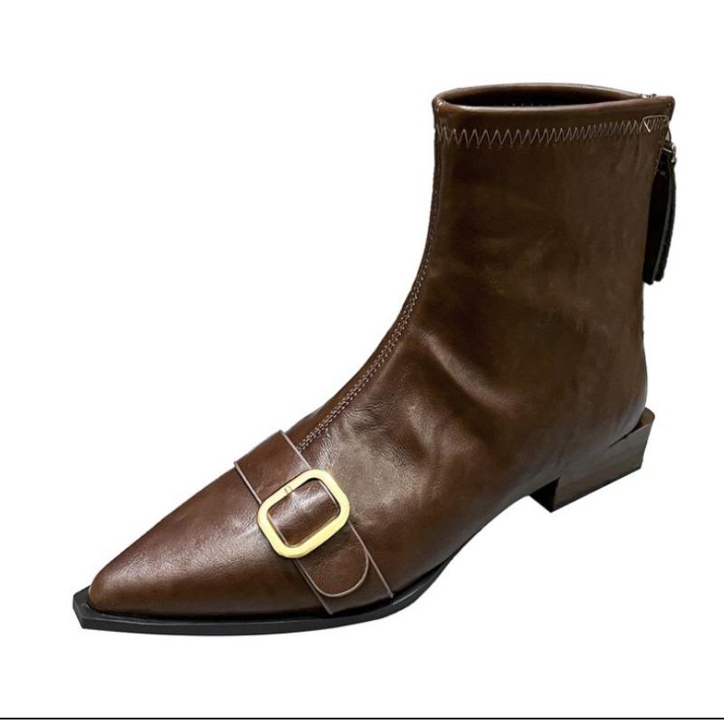 Обувь Черные короткие туфли для женщин Элегантные на низком каблуке Ботильоны для работы Женские ботильоны с острым носком Дизайнерская роскошь Осень 40 коричневый