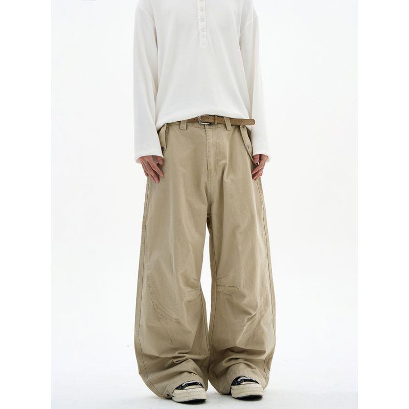 Kisko Melard Retro Deconstructed Washed Vintage Flared Cargo Pants Unisex Trendy Loose Straight Casual Pants
