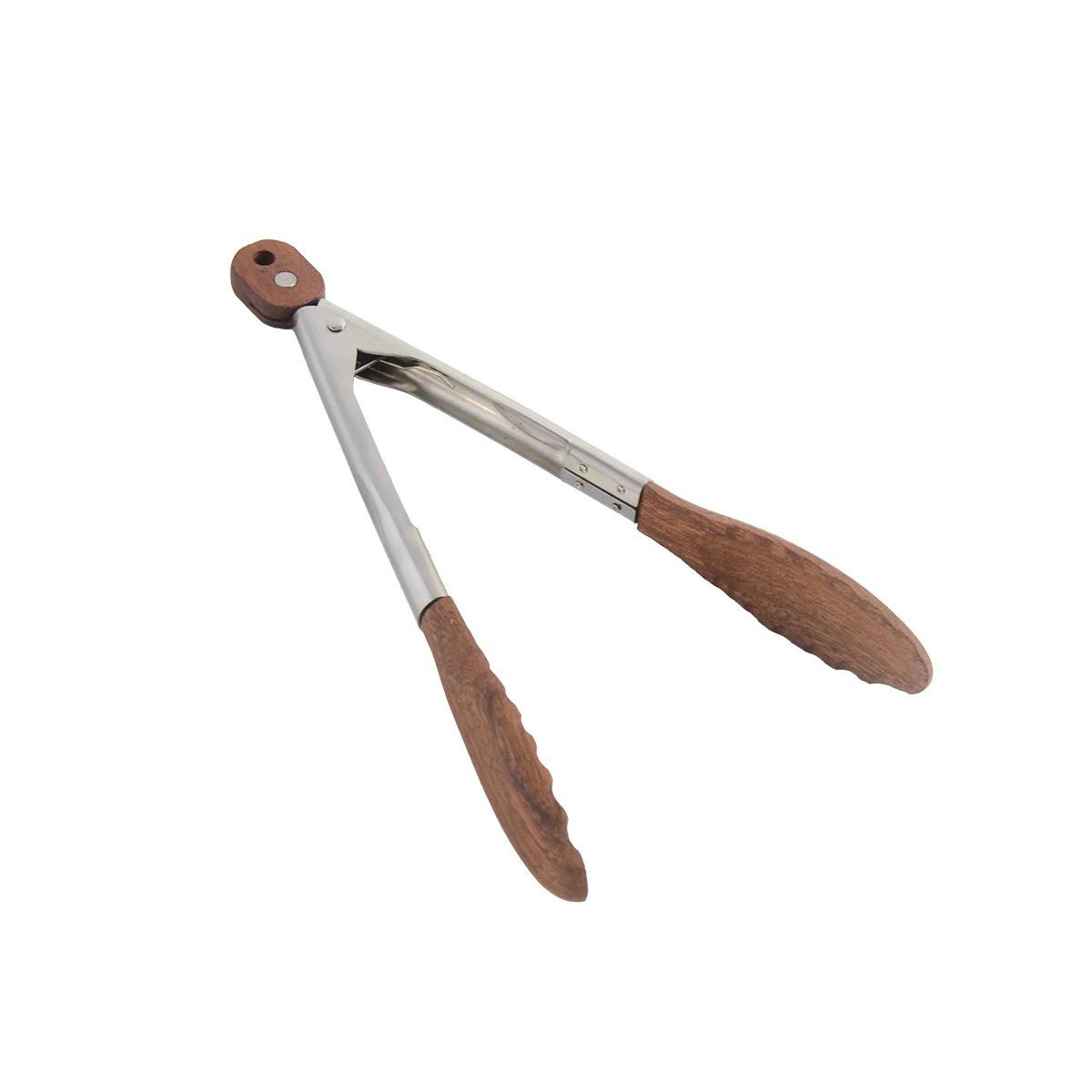 9  & 12  Walnut Wood Tongs - Pastry, Barbecue, Buffet, Grill, Anti-Scald Clips