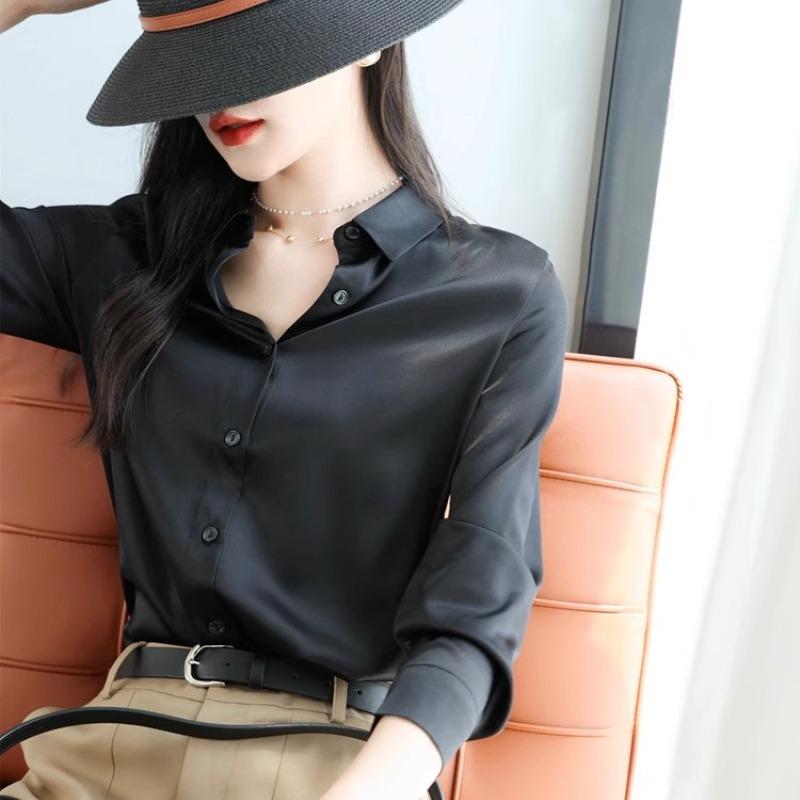 Móda Neformální Kancelář Dámská Saténová košile Volné Topy s dlouhým rukávem Jednobarevné Dámské halenky velké velikosti Elegantní Knoflíček Vintage Jednoduché Dámské Košile 25678