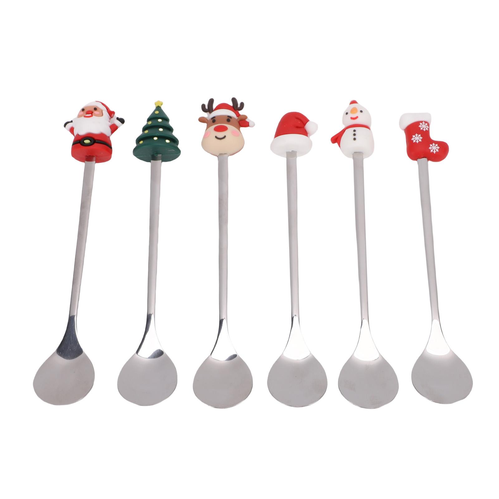 6PCS Coffee Spoons with Festive Decor Stainless Steel Stirring Spoon Set for Kitchen and Holiday Decoration