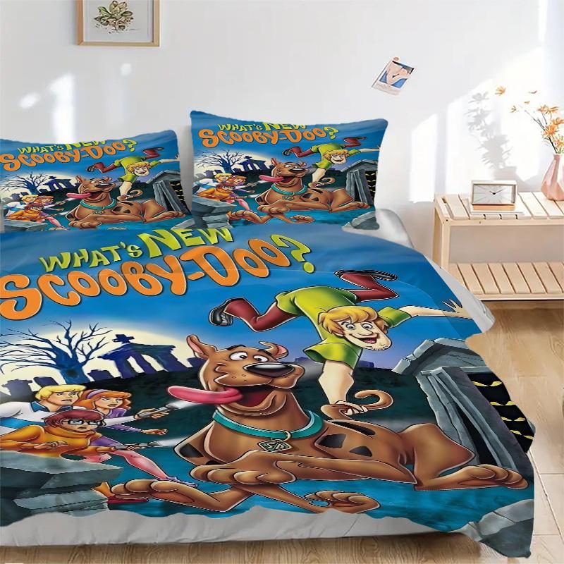 3dílná sada povlaků na přikrývku s kresleným motivem Scooby Doo - Měkké a útulné povlečení pro ložnici, pokoj pro hosty a studentský pokoj, 3dílná sada 1 povlak na přikrývku + 2 povlaky na polštář