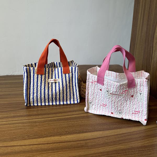 Trendy Striped Cartoon Foaming Cat Handbag - 2024 Spring/Summer College Style Lunch Bag