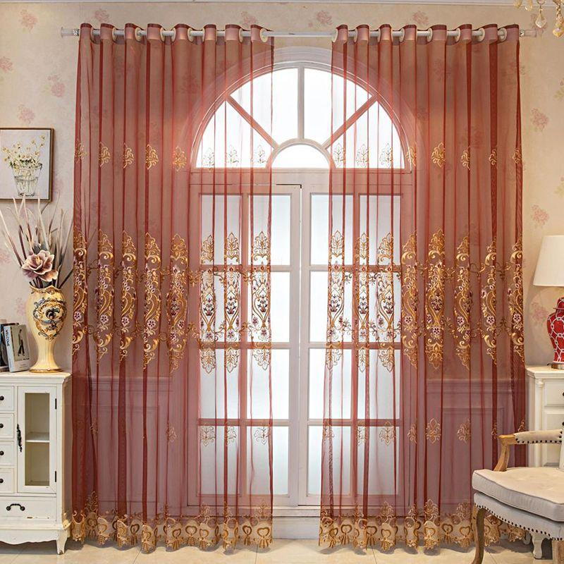 Perdele cu model din frunze de tifon brodate din poliester - Panouri cu buzunare pentru tije de filtrare a luminii pentru diferite tipuri de camere, draperii decorative pentru toate anotimpurile