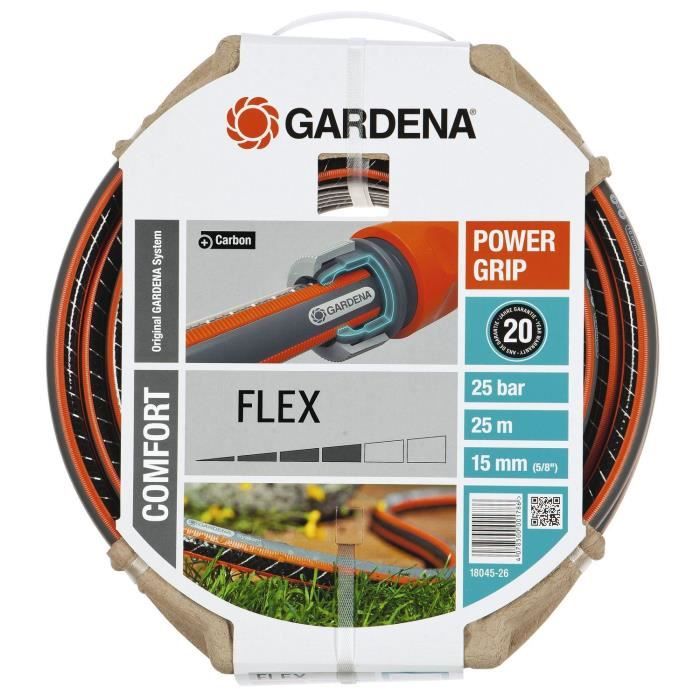 GARDENA Tuyau D'arrosage Comfort FLEX – Longueur 25m – Ø15mm – Anti Nœud Et Indéformable – Garantie 20 Ans (18045-26)