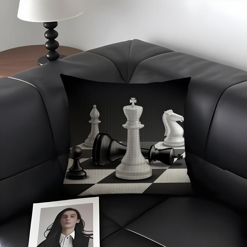 Chess Cool Cushion Cover Natural Linen Organic Fabric Double-Sided Printing Sofa Home Decor Gift Pillow Case