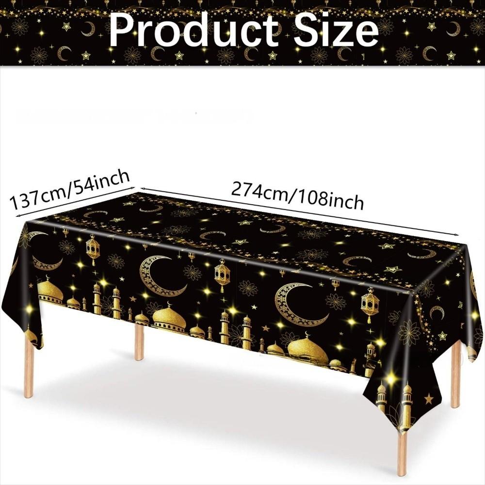 2026 Plastic Eid Mubarak Tablecloths Disposable Waterproof Moon Tablecloths Black Gold Table Cover Party Supplies