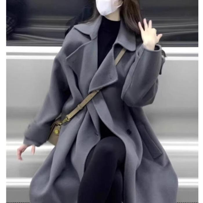 

Короткое шерстяное пальто в стиле Хепберн - Осень/Зима 2025 Meilade Корейское длинное шерстяное женское пальто XL