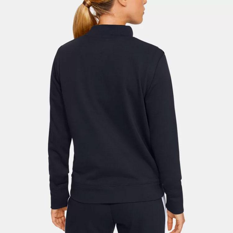 Under Armour Rival Terry Solid Color Stand Collar Casual Sports Hoodie Women hoodies Black 1355528-001