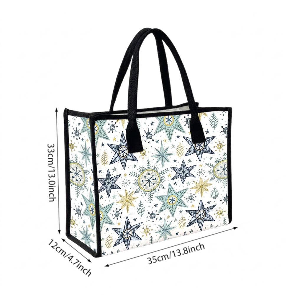Winter Snowflake Pattern Canvas Tote Bag Casual Daily Reusable Shopping Handbag for Women Outdoor Use