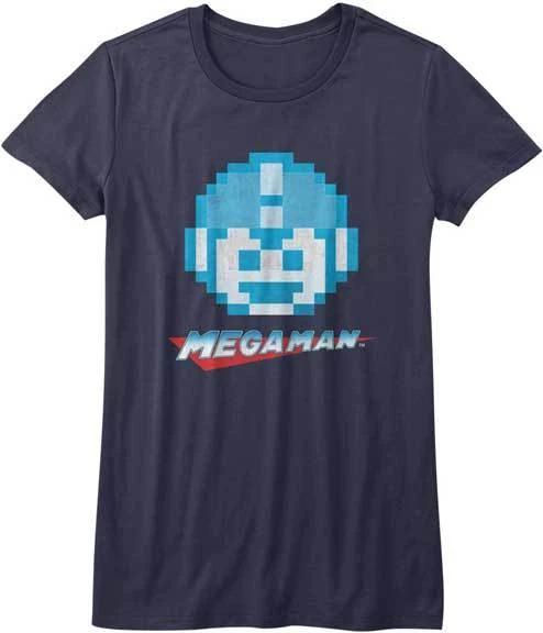 Mega Man Pixel Face Capcom Video Game Women s Fitted T Shirt XL
