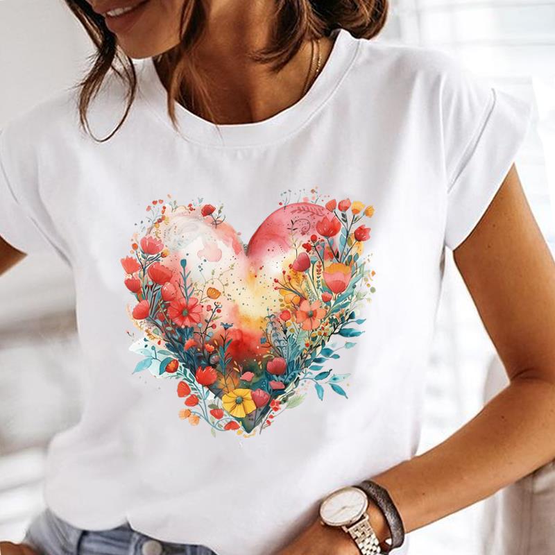 (Asian Size) letter love heart Lady o-neck T Shirt Clothing Short Sleeve T-shirts Printed Female Top Casual Fashion Women Graphic Tee