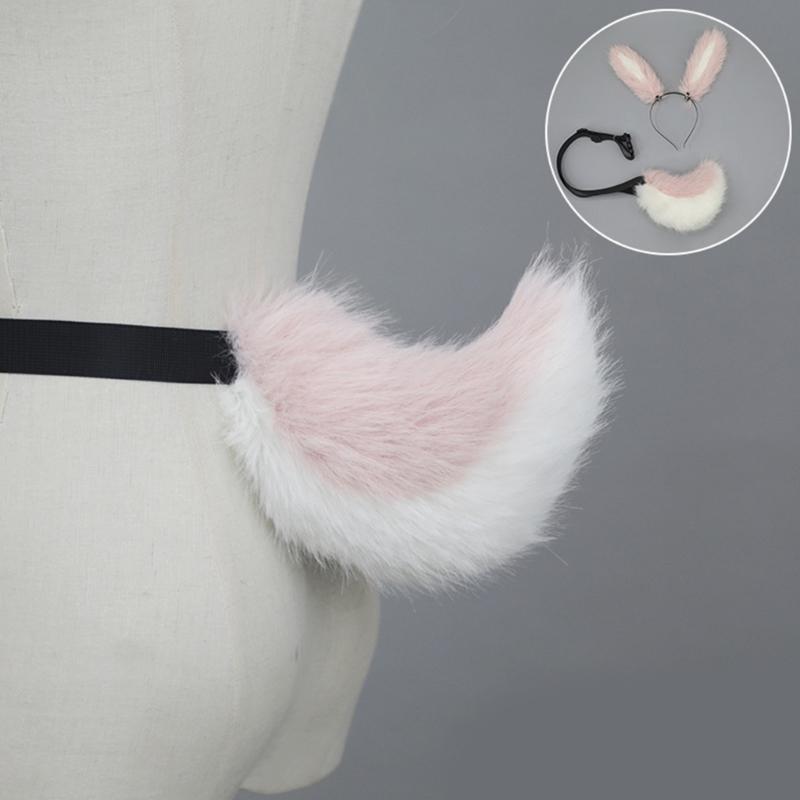 Soft Rabbits Tail Lovely Rabbits Ears Headband Plush Animal Tail Decorations Rabbits Ears Headwear for Halloween Party