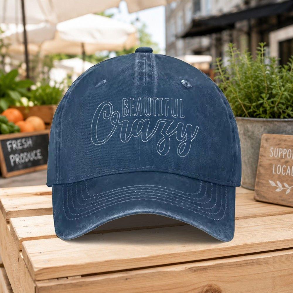 New Beautiful Crazy Letter Washed Baseball Cap Unisex Duckbill Hat With Hook Loop Closure Lightweight Suitable For Outdoor