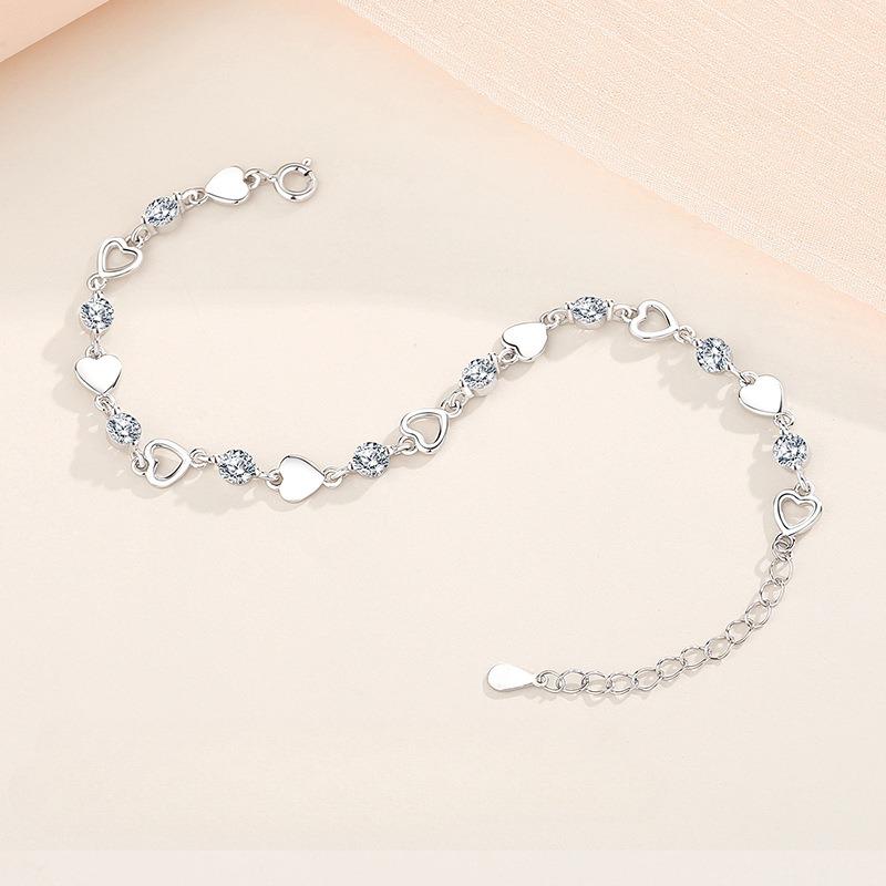 925 Sterling Silver Heart Shaped Bracelet For Women Retro Korean Versatile Zircon Charm Bracelets Original Party Jewelry Gifts