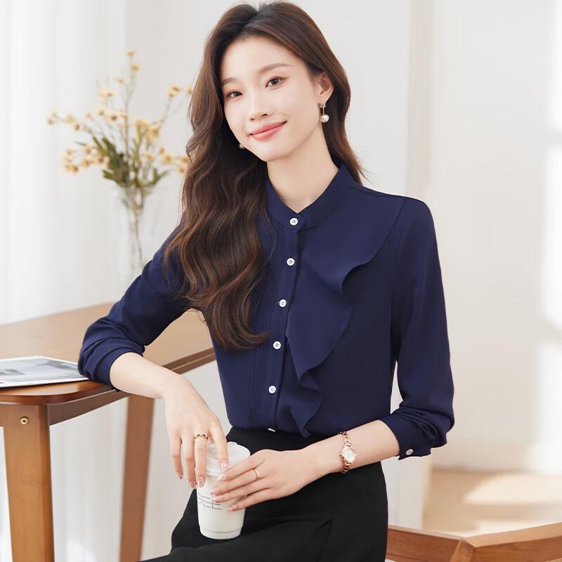 Tluoman Women s Long Sleeve Stand Collar Professional Shirt S