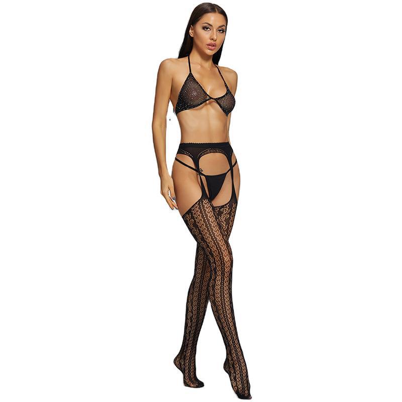 Europe and the United States popular sex perspective hollow temptation fishing net socks hot diamond bra set