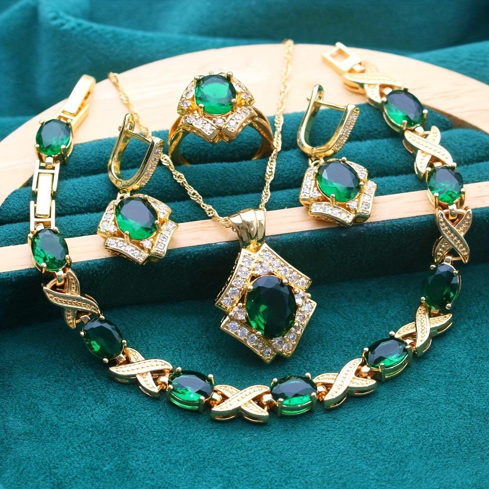 

European and American diamond zircon 2026 women s jewelry set earrings necklace romantic accessories jewelry fashion high-quality light luxury set 45CM темно-зеленого